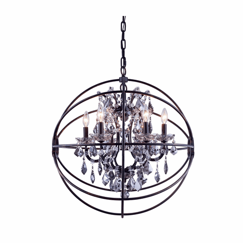 Elegant Geneva 6-LT Dark Bronze Chandelier Silver Shade (Grey) Royal Cut Crystal - 1130D25DB-SS/RC