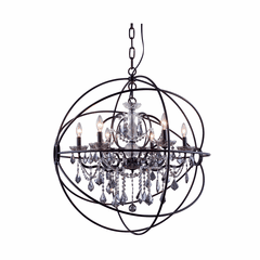 Elegant Geneva 6-LT Dark Bronze Chandelier Silver Shade (Grey) Royal Cut Crystal - 1130D32DB-SS/RC