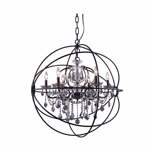 Elegant Geneva 6-LT Dark Bronze Chandelier Silver Shade (Grey) Royal Cut Crystal - 1130D32DB-SS/RC