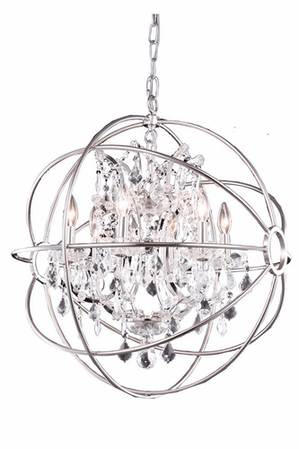 Elegant Geneva 6-LT Polished Nickel Chandelier Clear Royal Cut Crystal - 1130D25PN/RC