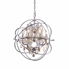 Elegant Geneva 6-LT Polished Nickel Chandelier Golden Teak Royal Cut Crystal - 1130D25PN-GT/RC