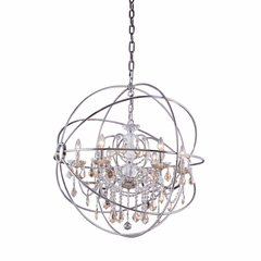 Elegant Geneva 6-LT Polished Nickel Chandelier Golden Teak Royal Cut Crystal - 1130D32PN-GT/RC