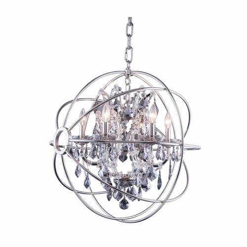 Elegant Geneva 6-LT Polished Nickel Chandelier Silver Shade Royal Cut Crystal - 1130D25PN-SS/RC