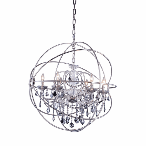 Elegant Geneva 6-LT Polished Nickel Chandelier Silver Shade Royal Cut Crystal - 1130D32PN-SS/RC