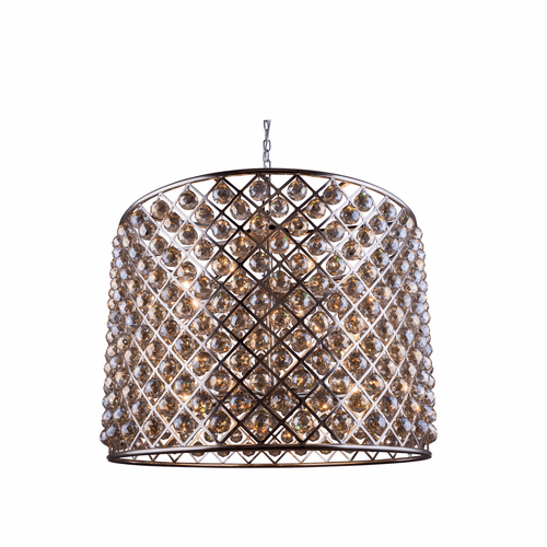 Elegant Madison 12-LT Polished Nickel Chandelier Golden Teak Royal Cut Crystal - 1206D35PN-GT/RC