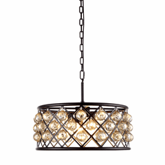 Elegant Madison 5-LT Matte Black Chandelier Golden Teak Royal Cut Crystal - 1214D20MB-GT/RC