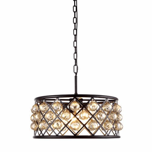 Elegant Madison 5-LT Matte Black Chandelier Golden Teak Royal Cut Crystal - 1214D20MB-GT/RC