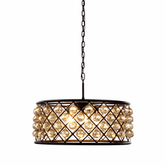 Elegant Madison 6-LT Matte Black Chandelier Golden Teak Royal Cut Crystal - 1214D25MB-GT/RC Elegant Madison 6-LT Matte Black Chandelier Golden Teak Royal Cut Crystal - 1214D25MB-GT/RC