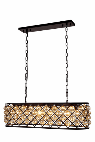 Elegant Madison 6-LT Matte Black Chandelier Golden Teak Royal Cut Crystal - 1216G40MB-GT/RC