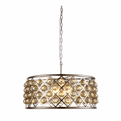 Elegant Madison 6-LT Polished Nickel Chandelier Golden Teak Royal Cut Crystal - 1214D25PN-GT/RC Elegant Madison 6-LT Polished Nickel Chandelier Golden Teak Royal Cut Crystal - 1214D25PN-GT/RC