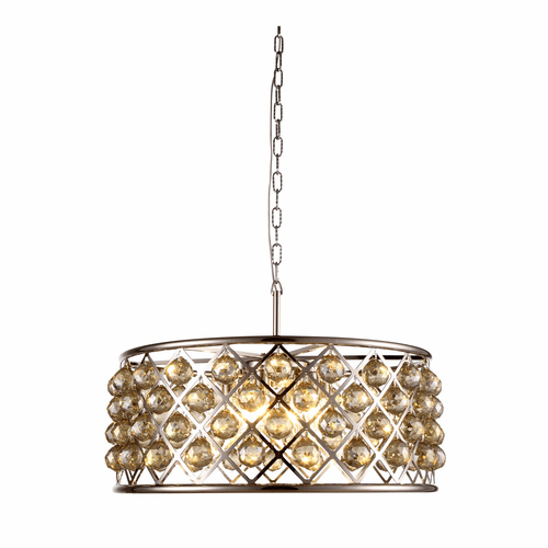 Elegant Madison 6-LT Polished Nickel Chandelier Golden Teak Royal Cut Crystal - 1214D25PN-GT/RC