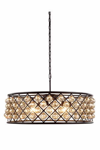 Elegant Madison 8-LT Matte Black Chandelier Golden Teak Royal Cut Crystal - 1214D32MB-GT/RC
