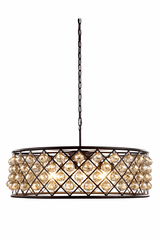Elegant Madison 8-LT Matte Black Chandelier Golden Teak Royal Cut Crystal - 1214D32MB-GT/RC