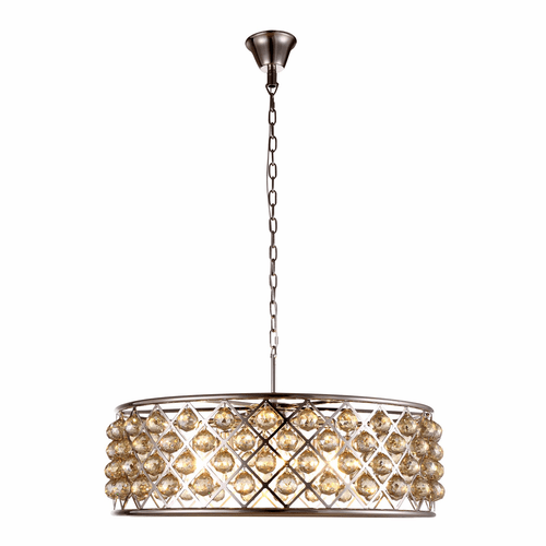 Elegant Madison 8-LT Polished Nickel Chandelier Golden Teak Royal Cut Crystal - 1214D32PN-GT/RC