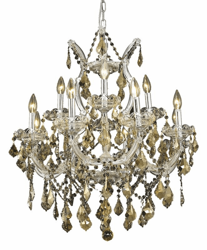 Elegant Maria Theresa 13-LT Chrome Chandelier Golden Teak Royal Cut Crystal - 2800D27C-GT/RC
