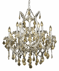 Elegant Maria Theresa 13-LT Chrome Chandelier Golden Teak Royal Cut Crystal - 2800D27C-GT/RC