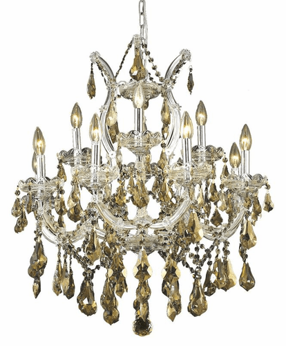 Elegant Maria Theresa 13-LT Chrome Chandelier Golden Teak Royal Cut Crystal - 2801D27C-GT/RC