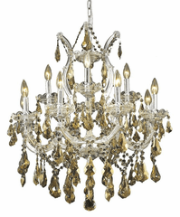 Elegant Maria Theresa 13-LT Chrome Chandelier Golden Teak Royal Cut Crystal - 2801D27C-GT/RC