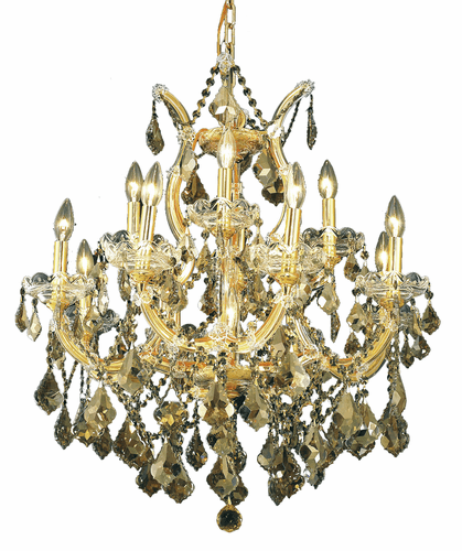 Elegant Maria Theresa 13-LT Gold Chandelier Golden Teak Royal Cut Crystal - 2800D27G-GT/RC