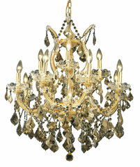 Elegant Maria Theresa 13-LT Gold Chandelier Golden Teak Royal Cut Crystal - 2800D27G-GT/RC