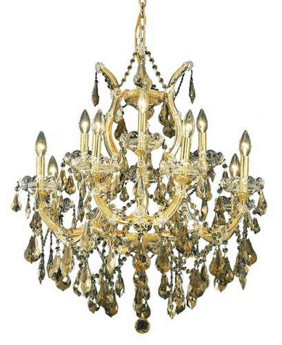 Elegant Maria Theresa 13-LT Gold Chandelier Golden Teak Royal Cut Crystal - 2801D27G-GT/RC