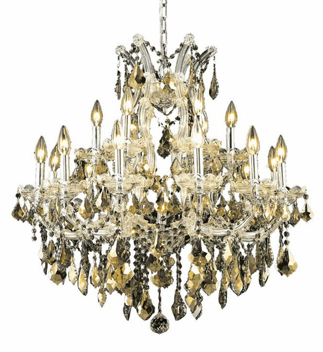 Elegant Maria Theresa 19-LT Chrome Chandelier Golden Teak Royal Cut Crystal - 2800D30C-GT/RC