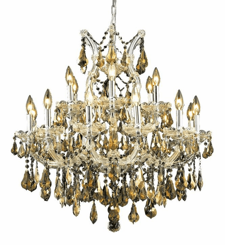 Elegant Maria Theresa 19-LT Chrome Chandelier Golden Teak Royal Cut Crystal - 2801D30C-GT/RC