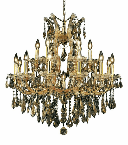Elegant Maria Theresa 19-LT Gold Chandelier Golden Teak Royal Cut Crystal - 2801D30G-GT/RC