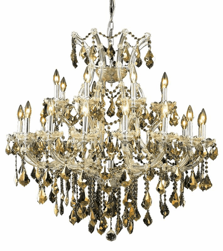 Elegant Maria Theresa 24-LT Chrome Chandelier Golden Teak Royal Cut Crystal - 2800D36C-GT/RC