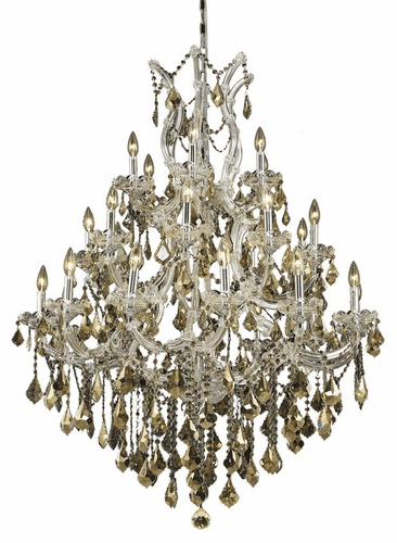 Elegant Maria Theresa 28-LT Chrome Chandelier Golden Teak Royal Cut Crystal - 2800D38C-GT/RC