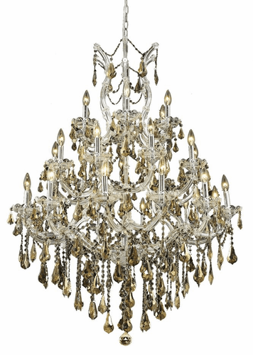 Elegant Maria Theresa 28-LT Chrome Chandelier Golden Teak Royal Cut Crystal - 2801D38C-GT/RC