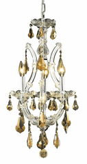 Elegant Maria Theresa 4-LT Chrome Chandelier Golden Teak Royal Cut Crystal - 2801D12C-GT/RC