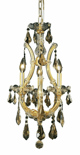 Elegant Maria Theresa 4-LT Gold Chandelier Golden Teak (Smoky) Royal Cut Crystal - 2801D12G-GT/RC
