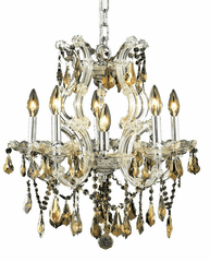 Elegant Maria Theresa 6-LT Chrome Chandelier Golden Teak Royal Cut Crystal - 2801D20C-GT/RC