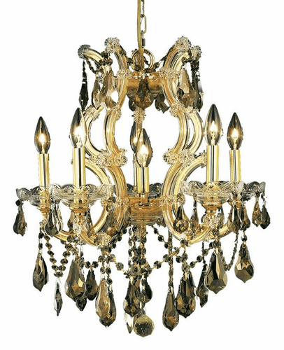 Elegant Maria Theresa 6-LT Gold Chandelier Golden Teak (Smoky) Royal Cut Crystal - 2801D20G-GT/RC