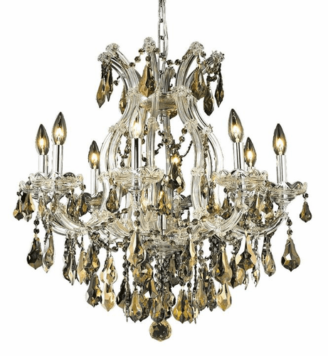 Elegant Maria Theresa 9-LT Chrome Chandelier Golden Teak Royal Cut Crystal - 2801D26C-GT/RC