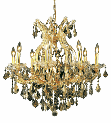Elegant Maria Theresa 9-LT Gold Chandelier Golden Teak (Smoky) Royal Cut Crystal - 2800D26G-GT/RC