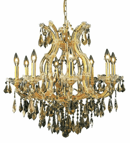 Elegant Maria Theresa 9-LT Gold Chandelier Golden Teak (Smoky) Royal Cut Crystal - 2801D26G-GT/RC