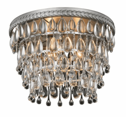 Elegant Nordic 3-LT Antique Silver Flush Mount Clear Royal Cut Crystal - 1219F15AS/RC