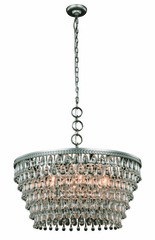 Elegant Nordic 6-LT Antique Silver Chandelier Clear Royal Cut Crystal - 1219D28AS/RC