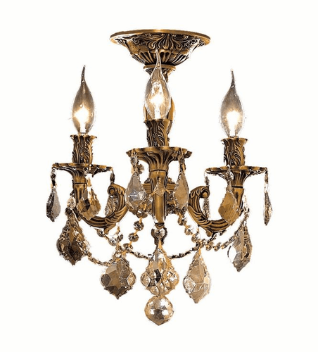 Elegant Rosalia 3-LT French Gold Flush Mount Golden Teak Royal Cut Crystal - 9203F13FG-GT/RC