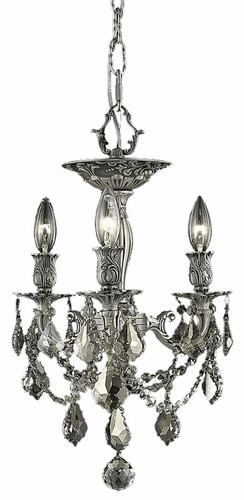 Elegant Rosalia 3-LT Pewter Flush Mount Golden Teak (Smoky) Royal Cut Crystal - 9203F13PW-GT/RC