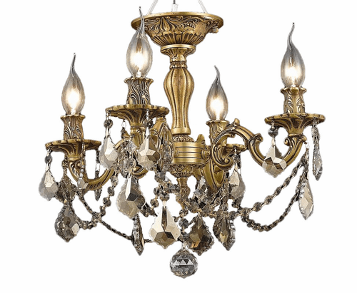 Elegant Rosalia 4-LT French Gold Flush Mount Golden Teak Royal Cut Crystal - 9204F17FG-GT/RC