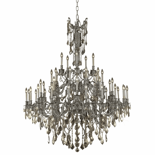 Elegant Rosalia 45-LT Pewter Chandelier Golden Teak (Smoky) Royal Cut Crystal - 9245G54PW-GT/RC