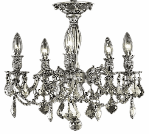 Elegant Rosalia 5-LT Pewter Flush Mount Golden Teak (Smoky) Royal Cut Crystal - 9205F18PW-GT/RC