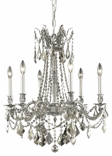 Elegant Rosalia 6-LT Pewter Chandelier Golden Teak (Smoky) Royal Cut Crystal - 9206D23PW-GT/RC