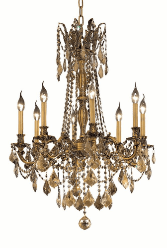 Elegant Rosalia 8-LT French Gold Chandelier Golden Teak Royal Cut Crystal - 9208D24FG-GT/RC