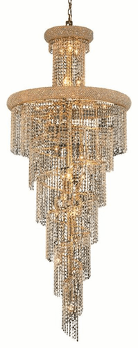 Elegant Spiral 28-LT Gold Chandelier Clear Royal Cut Crystal - V1800SR30G/RC