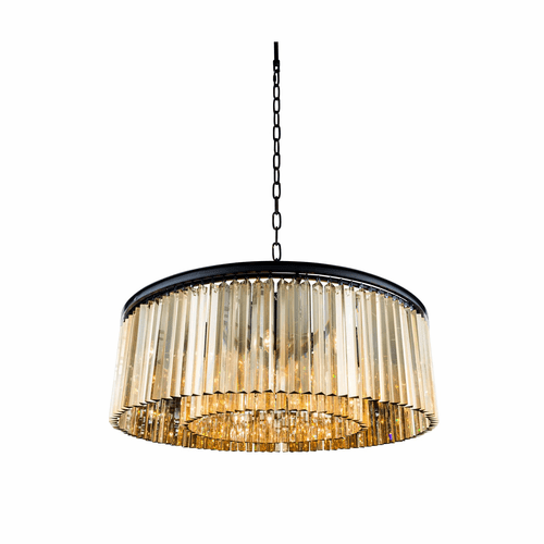 Elegant Sydney 10-LT Matte Black Chandelier Golden Teak Royal Cut Crystal - 1208G43MB-GT/RC