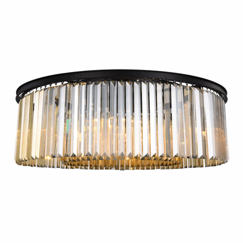 Elegant Sydney 10-LT Matte Black Flush Mount Golden Teak Royal Cut Crystal - 1238F43MB-GT/RC